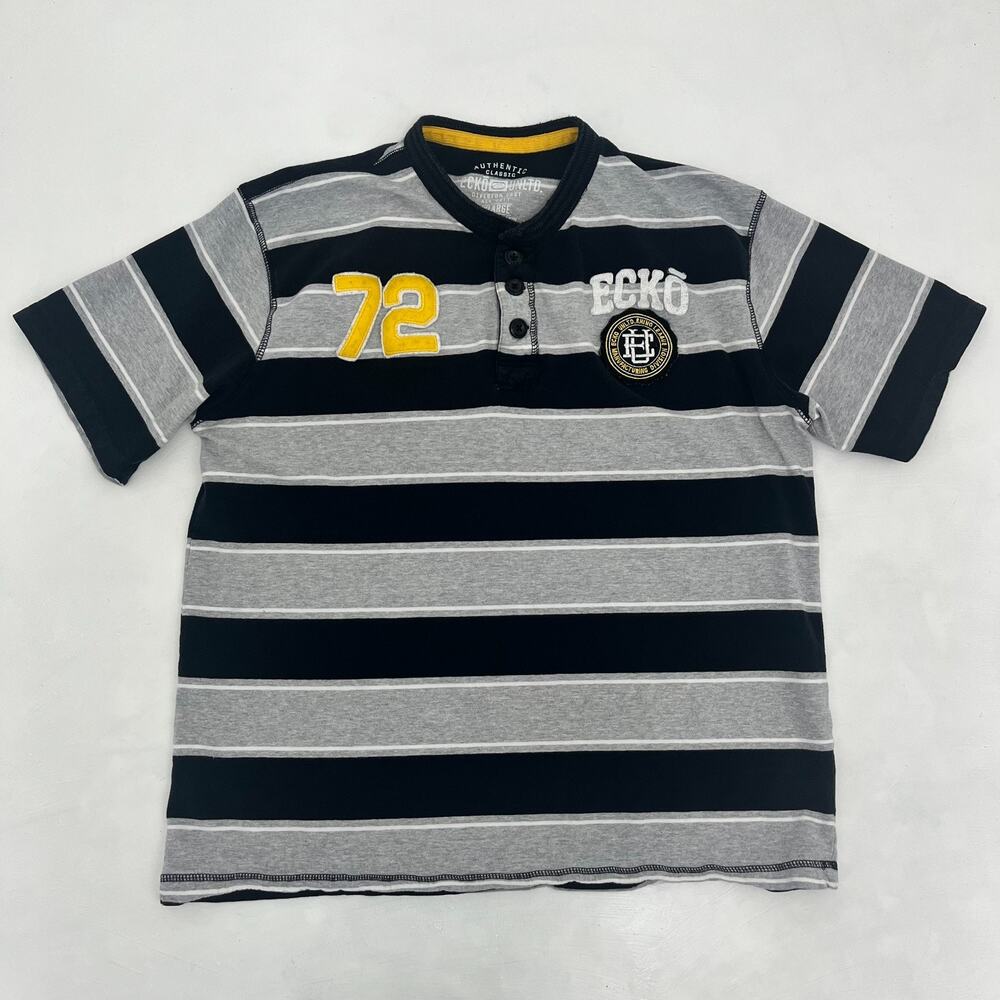 Ecko Unlimited Boys 2XL Polo Shirt Gray Black Striped Short Sleeve Performance